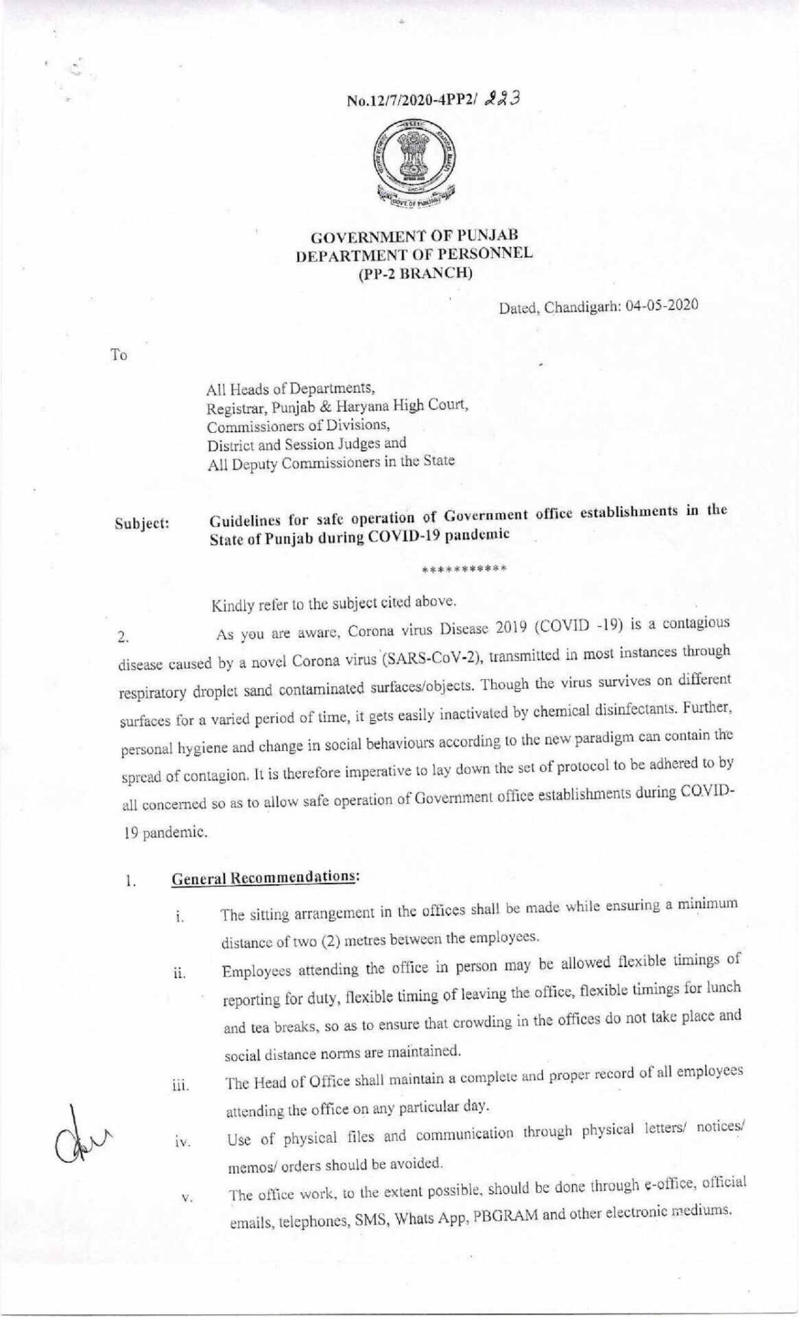 Punjab govt issue guidelines for its employees; applicable on all