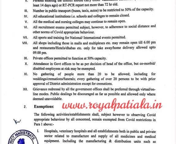 DC Patiala issues new restriction orders